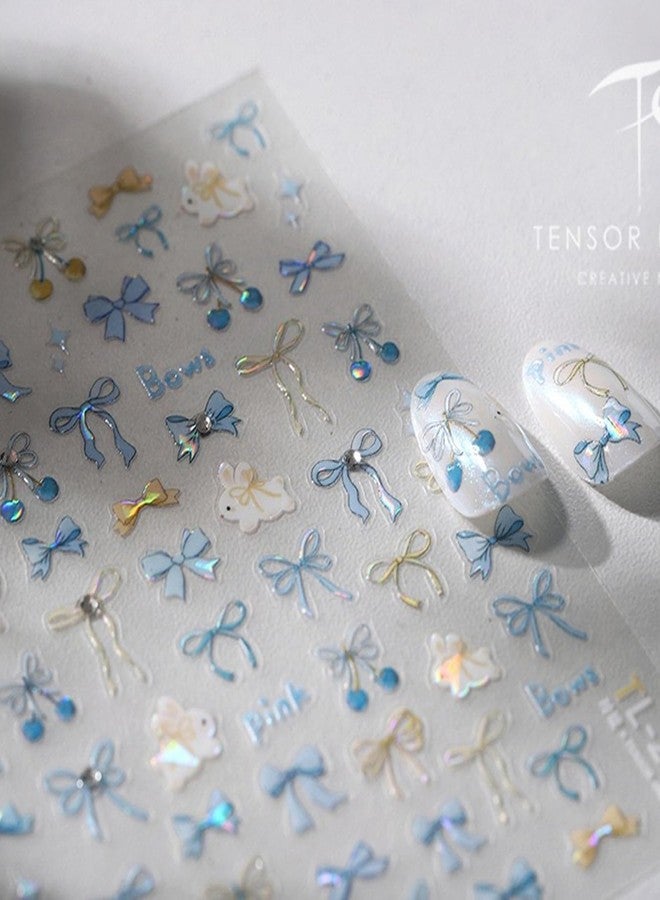 Maigitur 5D Embossed Bow Nail Stickers Blue Bow Nail Art Stickers Self-Adhesive Rabbit Nail Decals Ribbon Nail Sticker with Rhinestone Design Spring Summer Nails Supplies for Women Girls DIY Manicure - Image 3